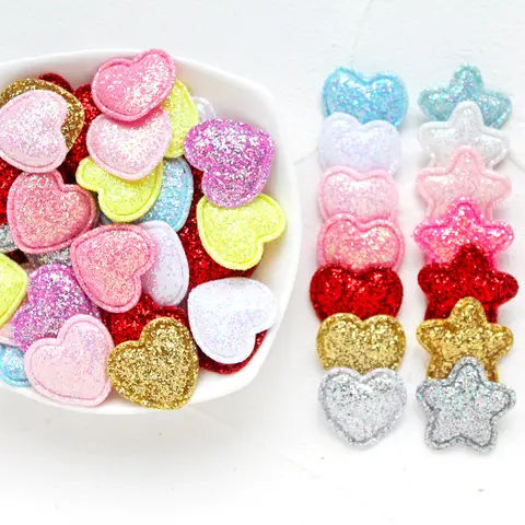 100pcs 25mm Glitter Star Felt Padded Patches Glitter star Appliques for Craft baby accessories Supplies DIY Hair Clips