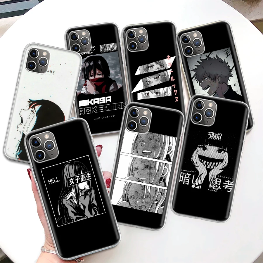 Sad Japanese Anime Aesthetic Coque Phone Case For iPhone 11 12 13 14 15 16 Pro Max 7 Plus 8 + X XR XS SE Apple Soft Fundas Cover