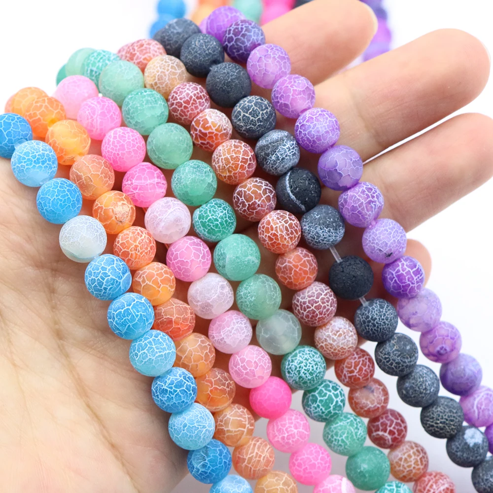 Natural Weathered Agate Beads Matte Frost Cracked Fire Dragon Veins Loose Spacer Beads For Jewelry Making DIY Bracelets Earrings