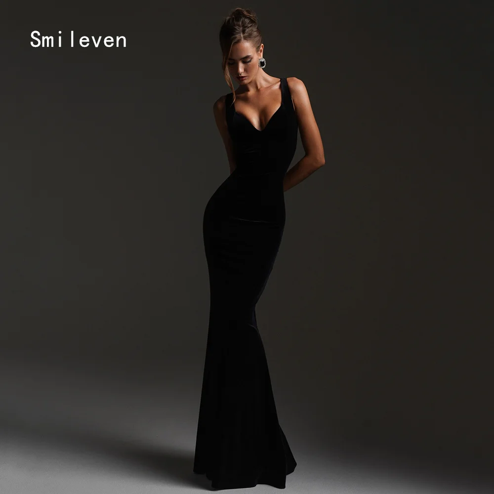 

Smileven Luxury Mermaid Prom Dress Self Cultivation V Neck Party Gowns Velvet Spaghetti Strap Occassion Dress Customized 2026