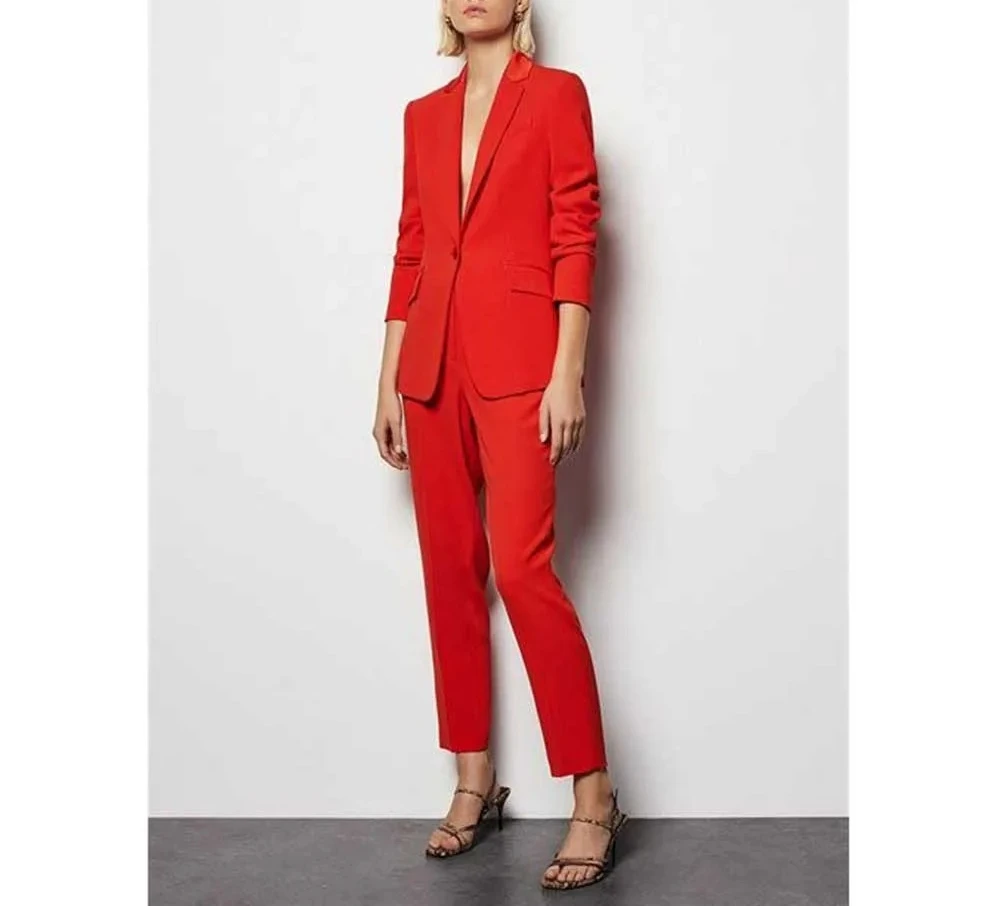 New Arrival Smart Red Suits for Women Single Breasted 2 Piece Jacket Pants Female Clothing Slim Fit Office Lady Blazers Sets