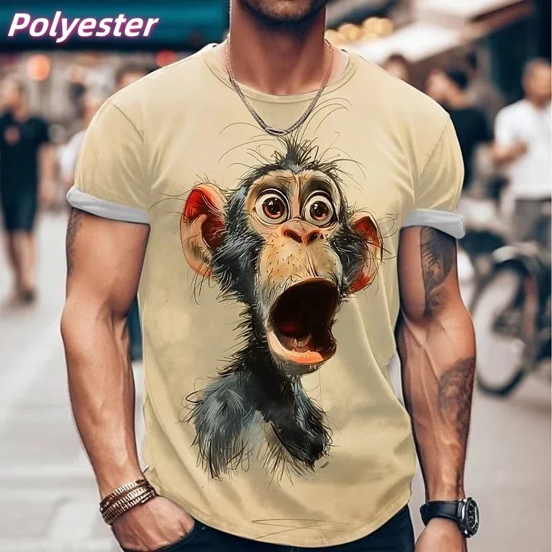Funny Chicken Monkey 3D Print T-shirt For Men Monster Pattern Tees Summer Casual Round Neck Short-sleeved T Shirts Tops