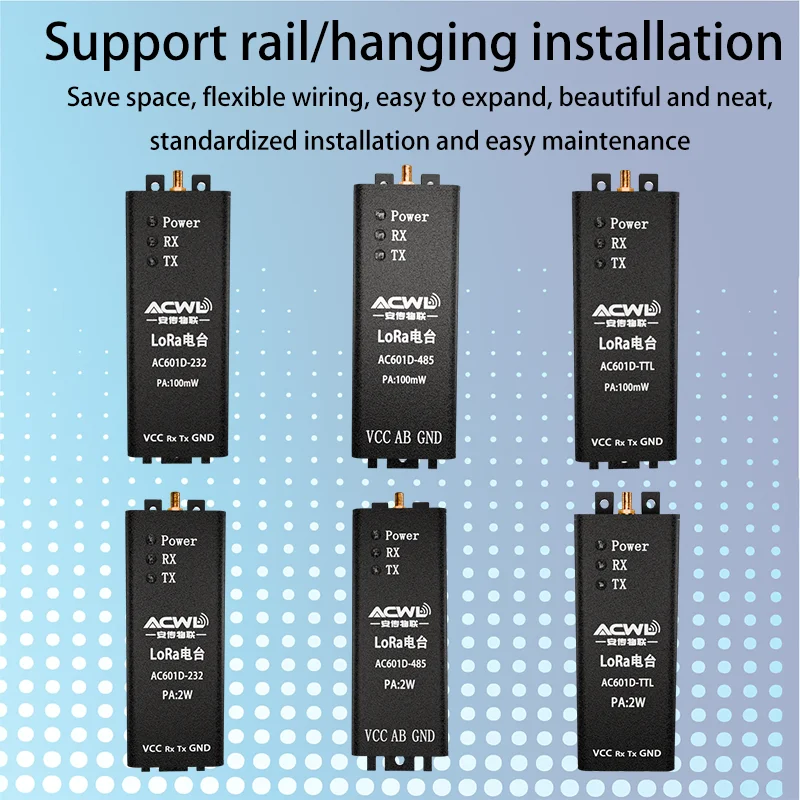 AC601D_100mW مايكرو الطاقة RF جهاز إرسال واستقبال البيانات اللاسلكية محطة راديو TTL شبه مزدوجة نقل شفاف 6-8 كجم 20dBm 33dBm