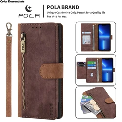 Zipper Multi 6-Card Lanyard Case for Asus Zenfone 10 10Z 9 9Z 8 Flip ZS672KS ZS590KS 7 Pro ZS671KS 6Z ZS630KL Leather Flip Coque