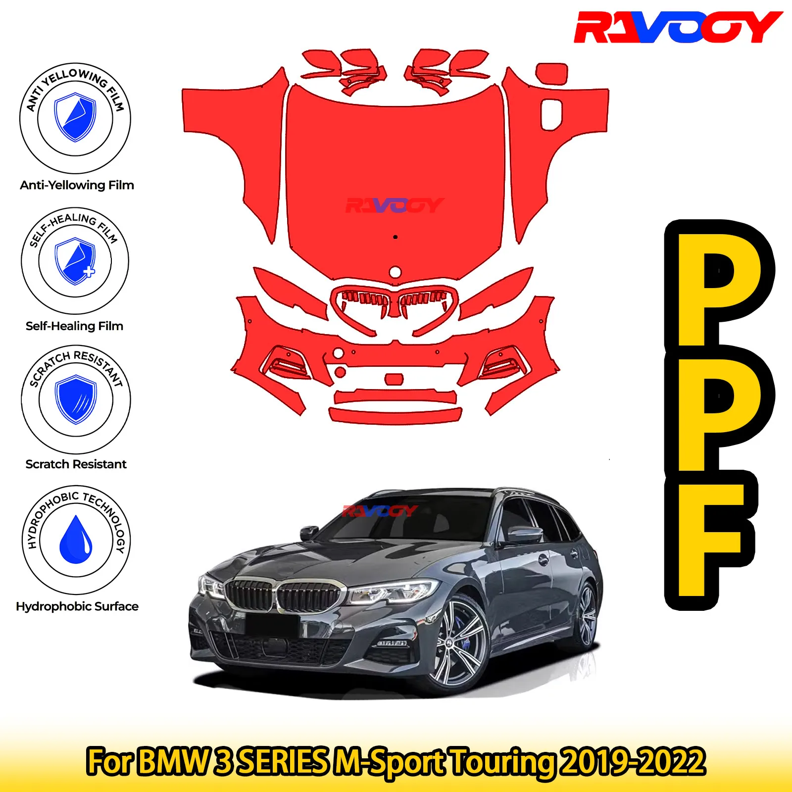 

For BMW 3 SERIES M-Sport Touring 2019-2022 Glossy Matte Black Precut front PPF Kit Paint Protection Film