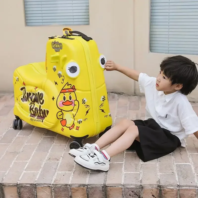 Sit-down Children's Trolley Case Portable Cartoon Travel Suitcase Rideable and Towable Box 24 Inches 20 Inches Cute Travel box
