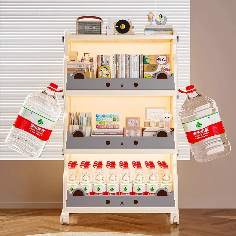 Freestanding Foldable Plastic Bookcase Kids Library Shelf Large Capacity 4-Tier Display Stand Living