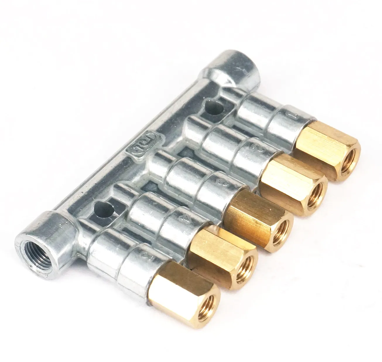 

5 Way Aluminum Input M10x1 Output M8x1 Lube Oil Piston Distributor Value Manifold Block for centralized lubrication system