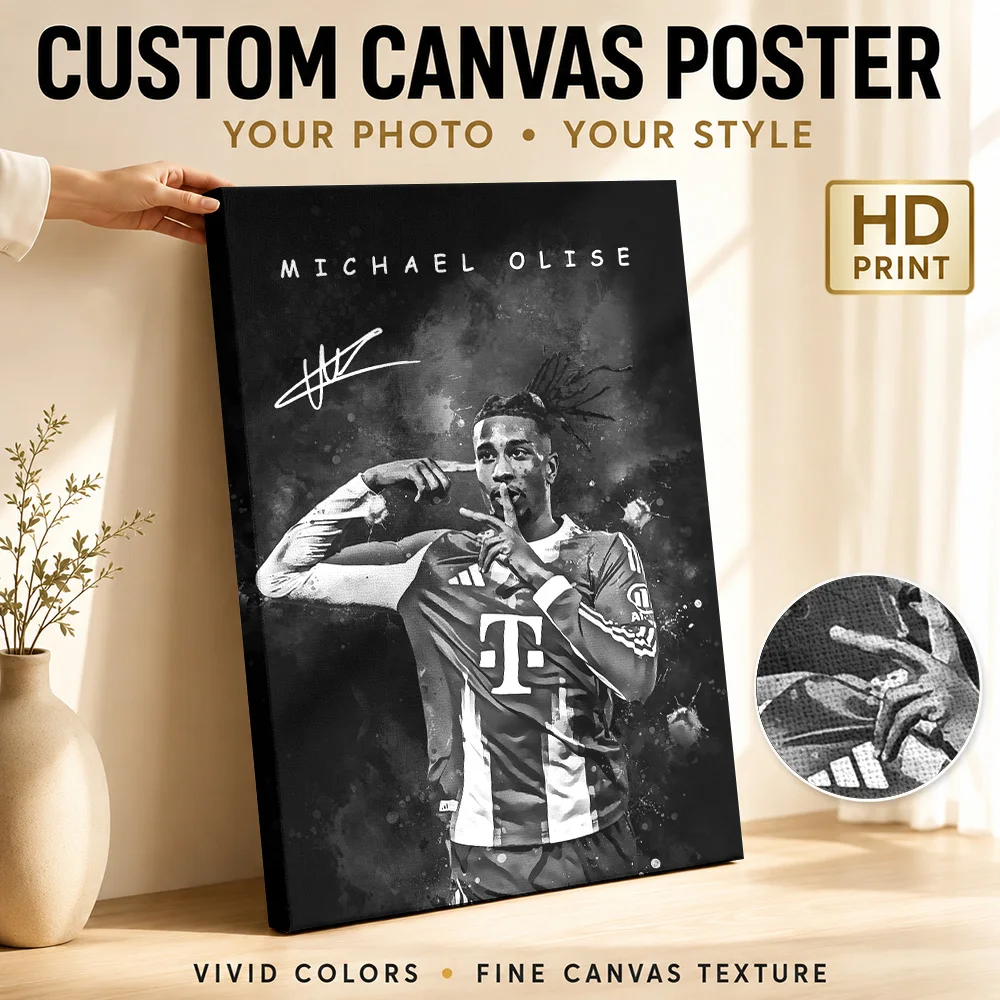Michael Olise Football Goal Framed Canvas Print Poster Customized Sports Portrait Canvas Wall Art for Game Room Man Cave Decor