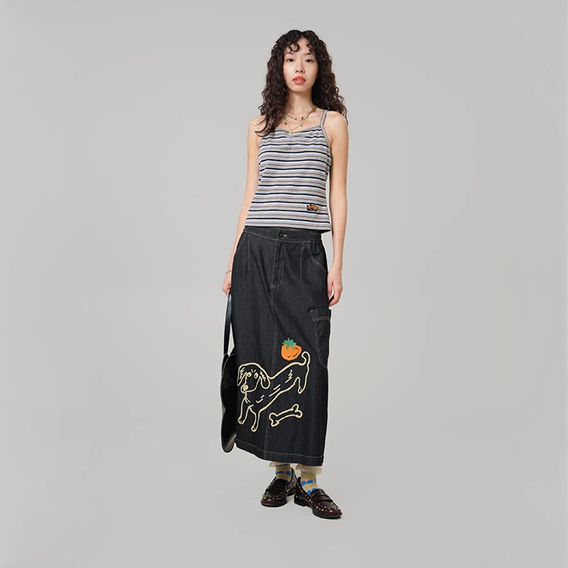MOVEUP Striped Slimming Camisole Tank Top 2026 Summer New Cute Cat Embroidered Commuting Knitted Top For Women 3ELX11105