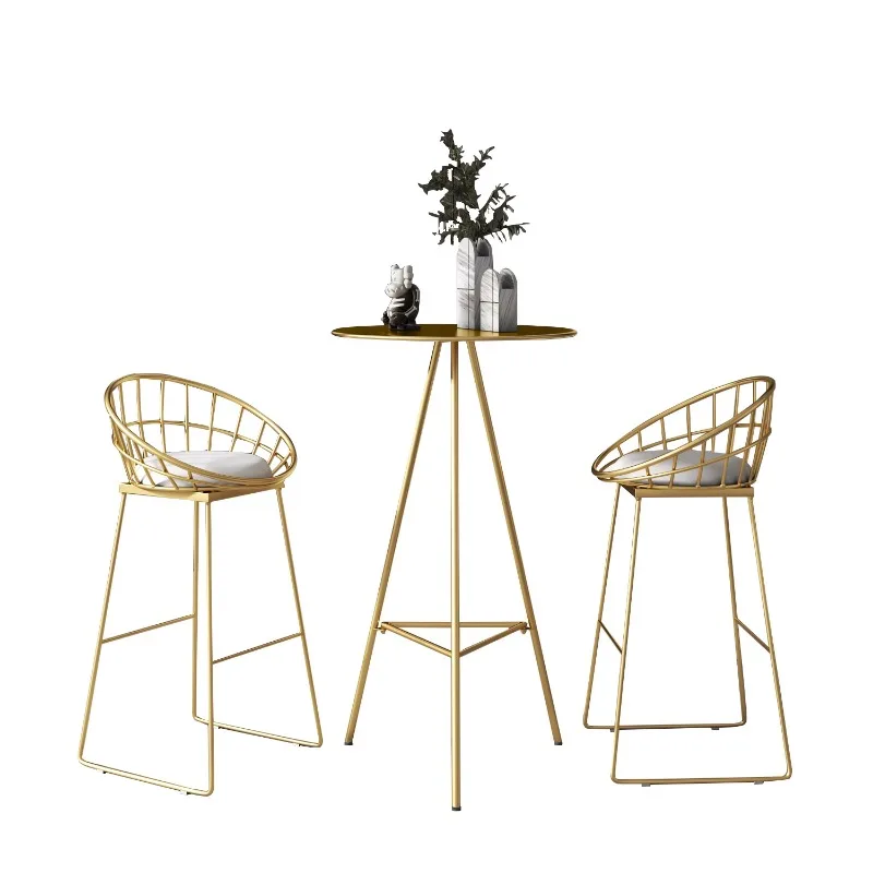 

Nordic gold wrought iron wine bar table and chair combination household modern simple high-footed round commercial leisure light