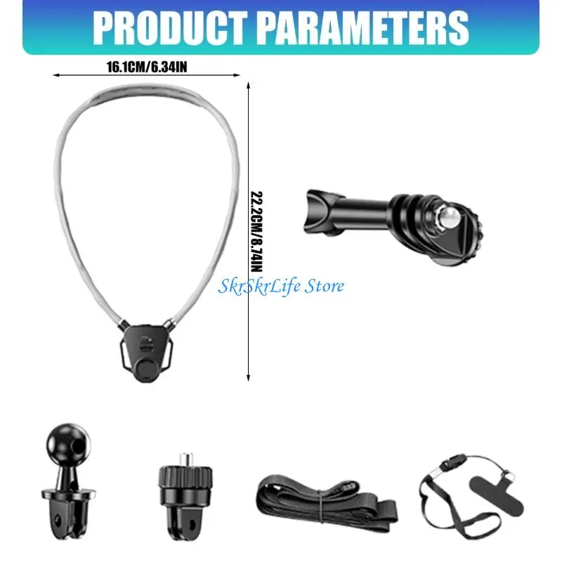 E65E Flexible Action Camera Neck Support constructed From Strong Metal For Convenient Capturing During tasks