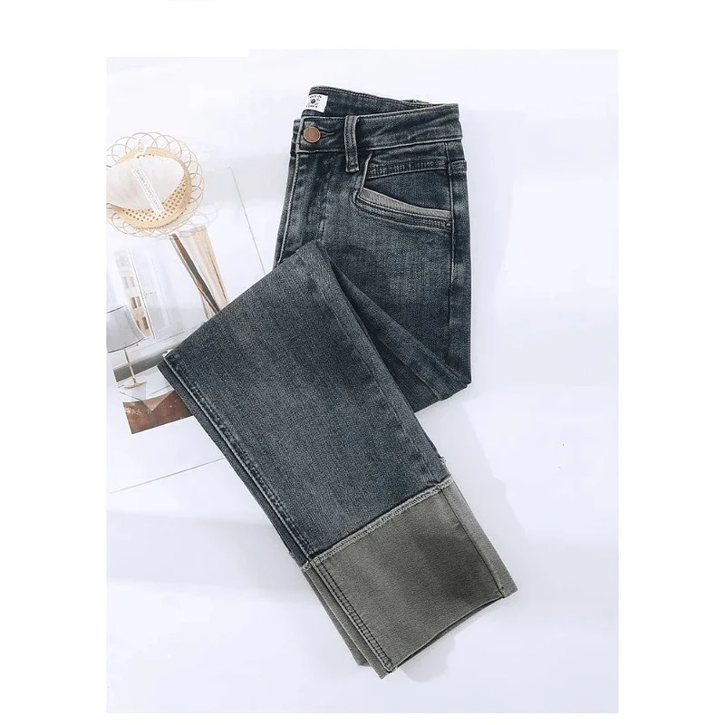 

Cement ey Cigarette Jeans High Waist Nine Points Straight Leg Women's Summer New Sle Small Size Flip Flop Denim Pants