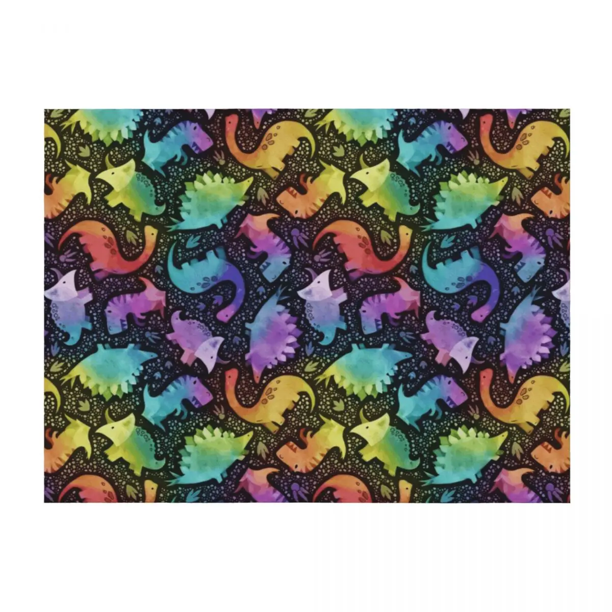 

Watercolor dinosaur rainbow on black Throw Blanket Luxury Throw Plaid on the sofa Sofa Quilt Hairy Blankets