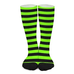 Lime Green and Black Stripes Socks sports socks woman heated socks Stockings man