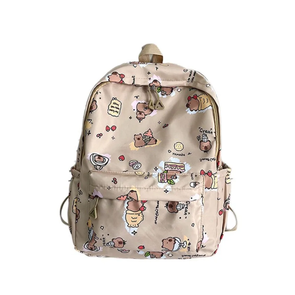 Nylon Capybara Backpack Wide Straps Lightweight Cartoon Animal Daypack Korean Style Multi Functional Large Capacity School Bag