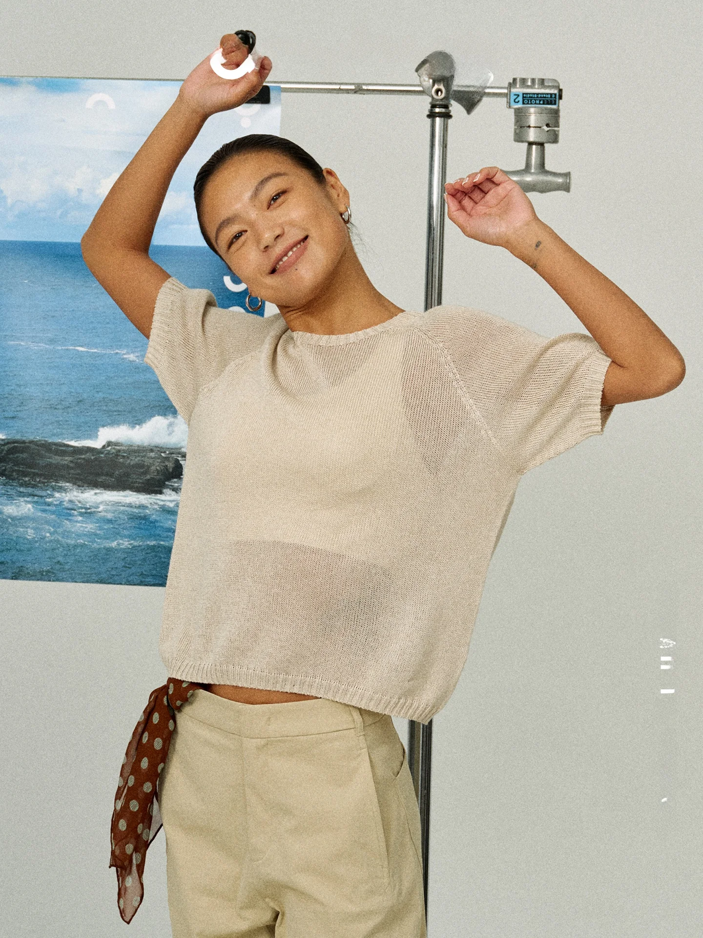 AnyHug Lazy Style round Neck Knitted Short Sleeve T-Shirt Women Summer Candy Color Versatile Loose Hollow Breathable Top