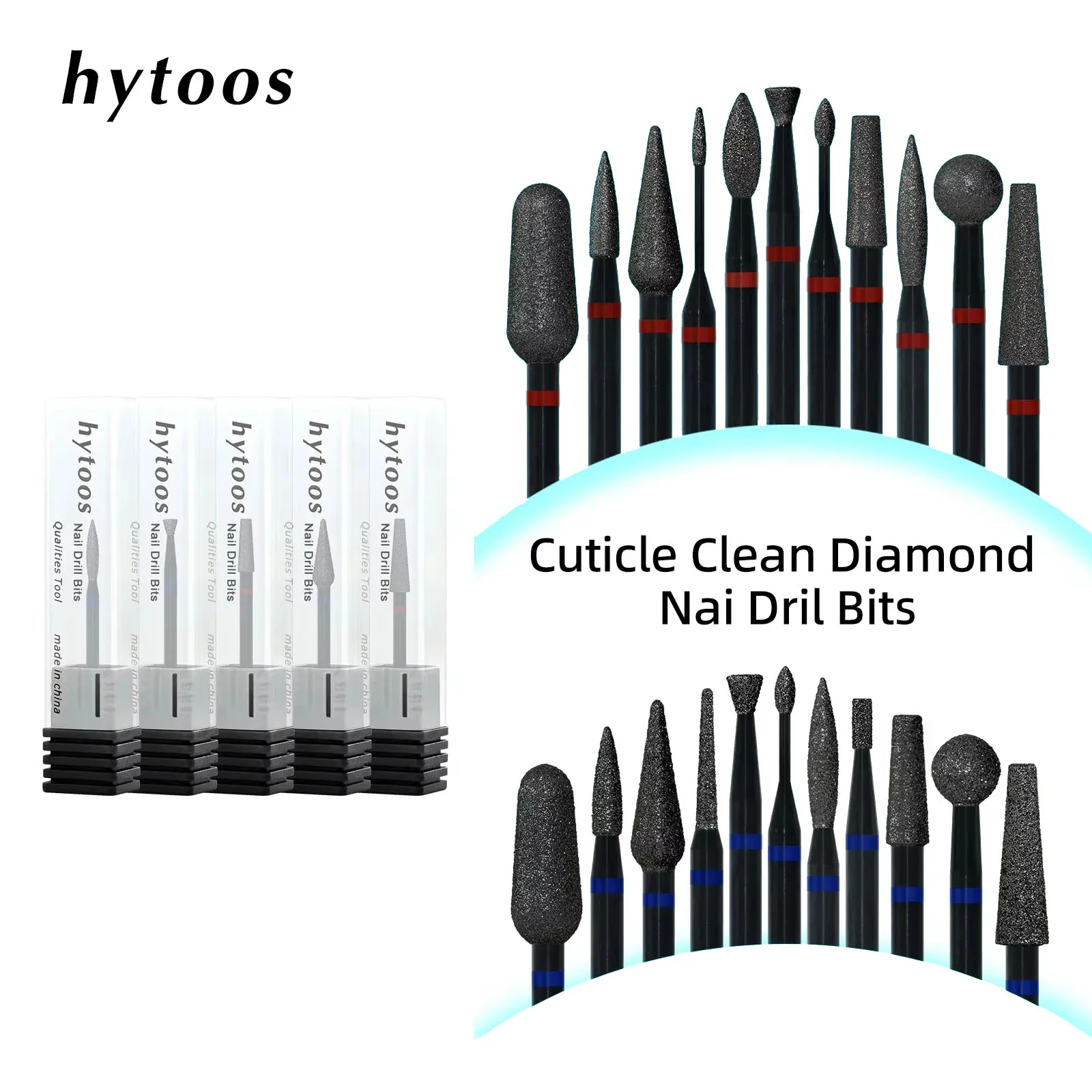 Hytoos brocas de diamante preto para unhas pro, limpeza de cutícula russa para remoção de pele morta e preparação de unhas, ferramentas duráveis de acessórios para unhas