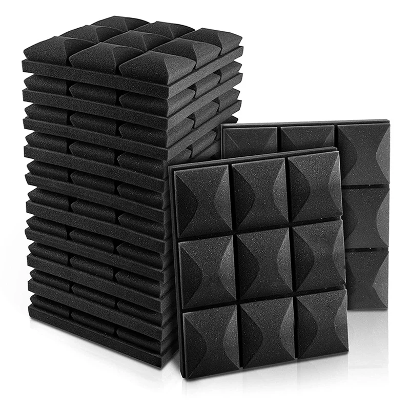 12 Piece Acoustic Foam Panels, Soundproofing Insulation Foam, Black Polyurethane No Adhesive