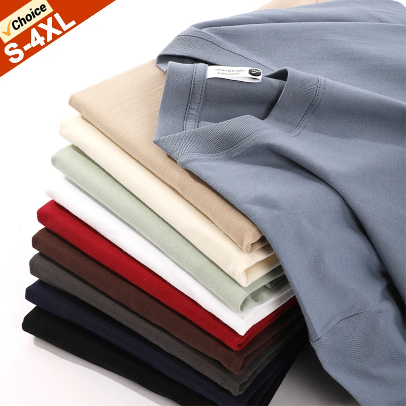 Heavy Weight Long Sleeves T-Shirts Men Tshirts Male Cotton Plain Top Tees Oversized Pullovers Plus Size Undershirts Man Clothing