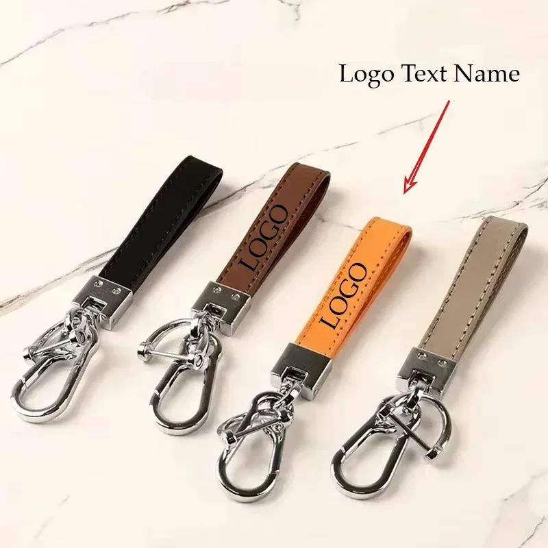 

Custom LOGO Name Genuine Leather Portable Car Keychain Simple and Creative Key Chains High-end Elite Keyring Small Pendant Gift