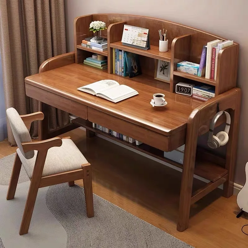Desk computer desk bookshelf integrated solid wood lifting study table bedroom simple primary and secondary school students home