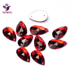 YANRUO 3230 Drop Siam Red Glass Sew on Crystals Rhinestones for Needlework Ornament Rhythmic Gymnastics Swimwear DIY Diamond