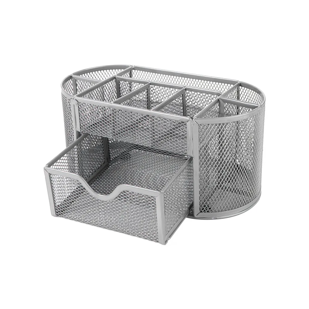Zdjęcie 5: Wielofunkcyjny organizer na długopisy Iron Nine, czarny metalowy organizer na biurko z siatki z szufladą, pojemny pojemnik na ołówki dla studentów.