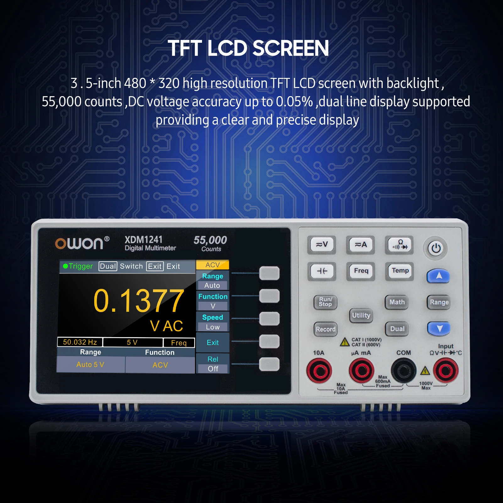 Owon Desktop multimeter XDM1241 55000 Count 3.5-inch large screen digital multimeter with backlight ammeter