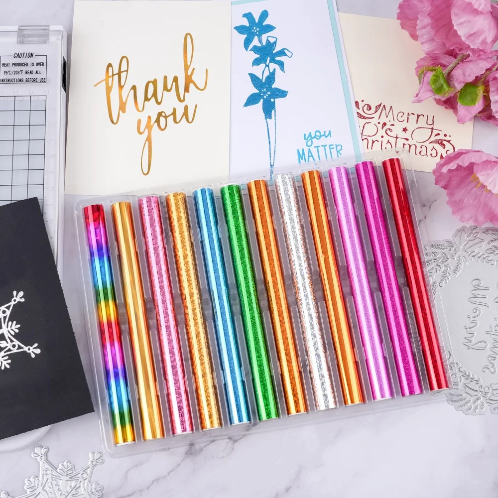 12pcs/Pack Rainbow 15cm x1.3m Hot Foil Rolls Heat Activated Foils For Adding Stunning Elements To DIY Scrapbooking Card Crafts