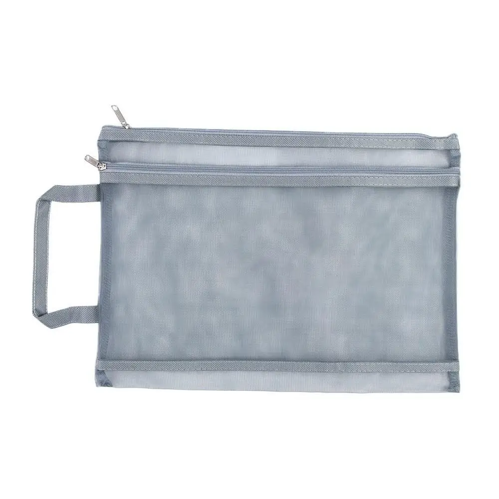 

A4 Mesh Zipper Pouch Simple Subject ID Card Storage Handbag Transparent Double-Layers Stationery Organizer Pouch Receipts