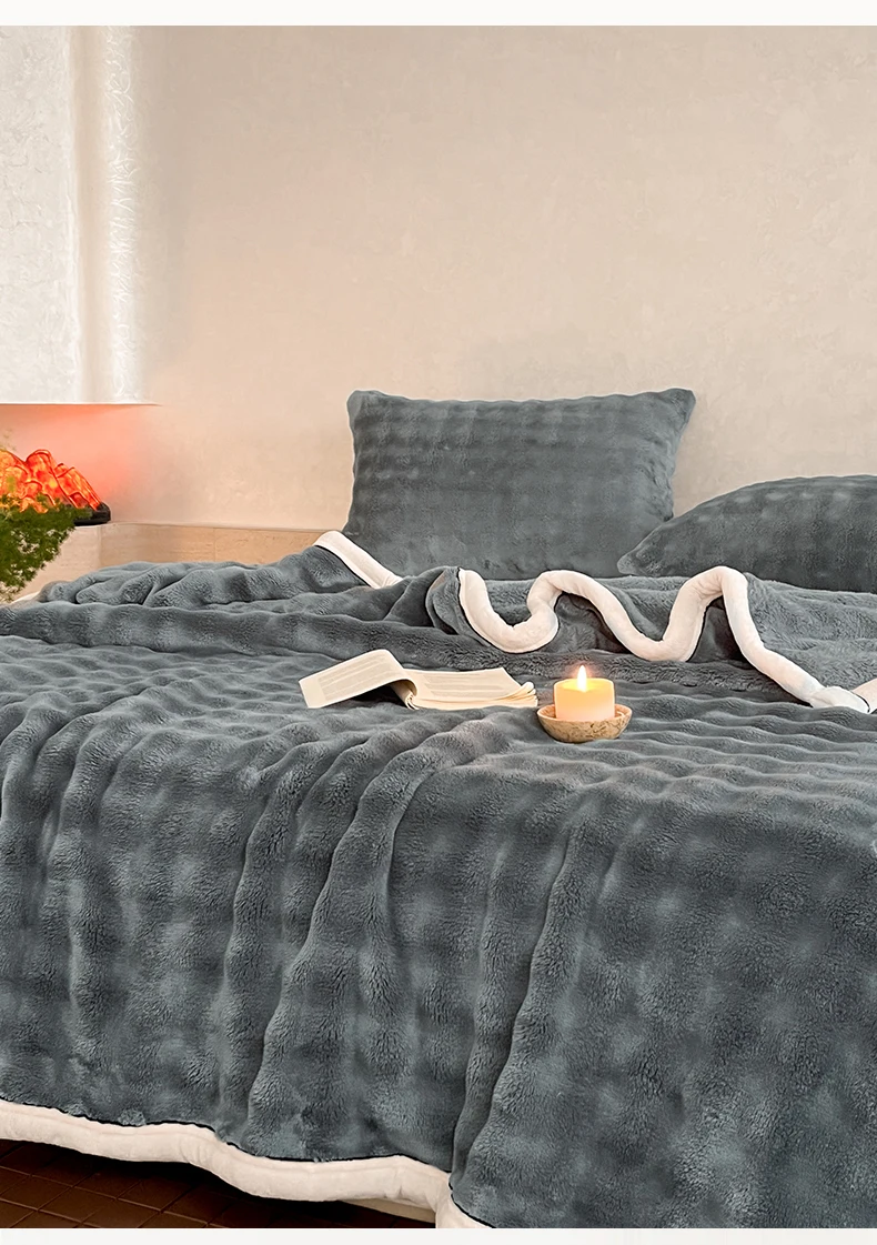 Bubble Imitation Rabbit Fur Autumn Winter Blanket Warm Single Double Bed Blankets Soft Plush Warmth Sofa Blanket for Watch TV