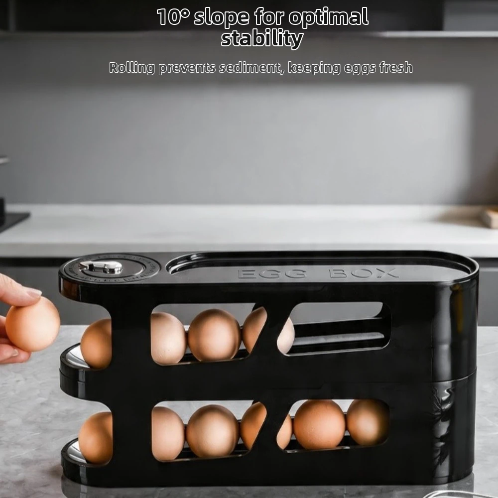 Large Capacity Eggs Storage Box Space Saving with Lid Egg Organizer Automatic Rolling Double-Layer Egg Dispenser Kitchen Storage
