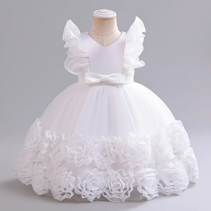 LZH 2024 Baby Girls Party Dress Flying Sleeves Flowers Princess Birthday Toddler Girls Fluffy Dress Baby Girls Ball Gown Dress