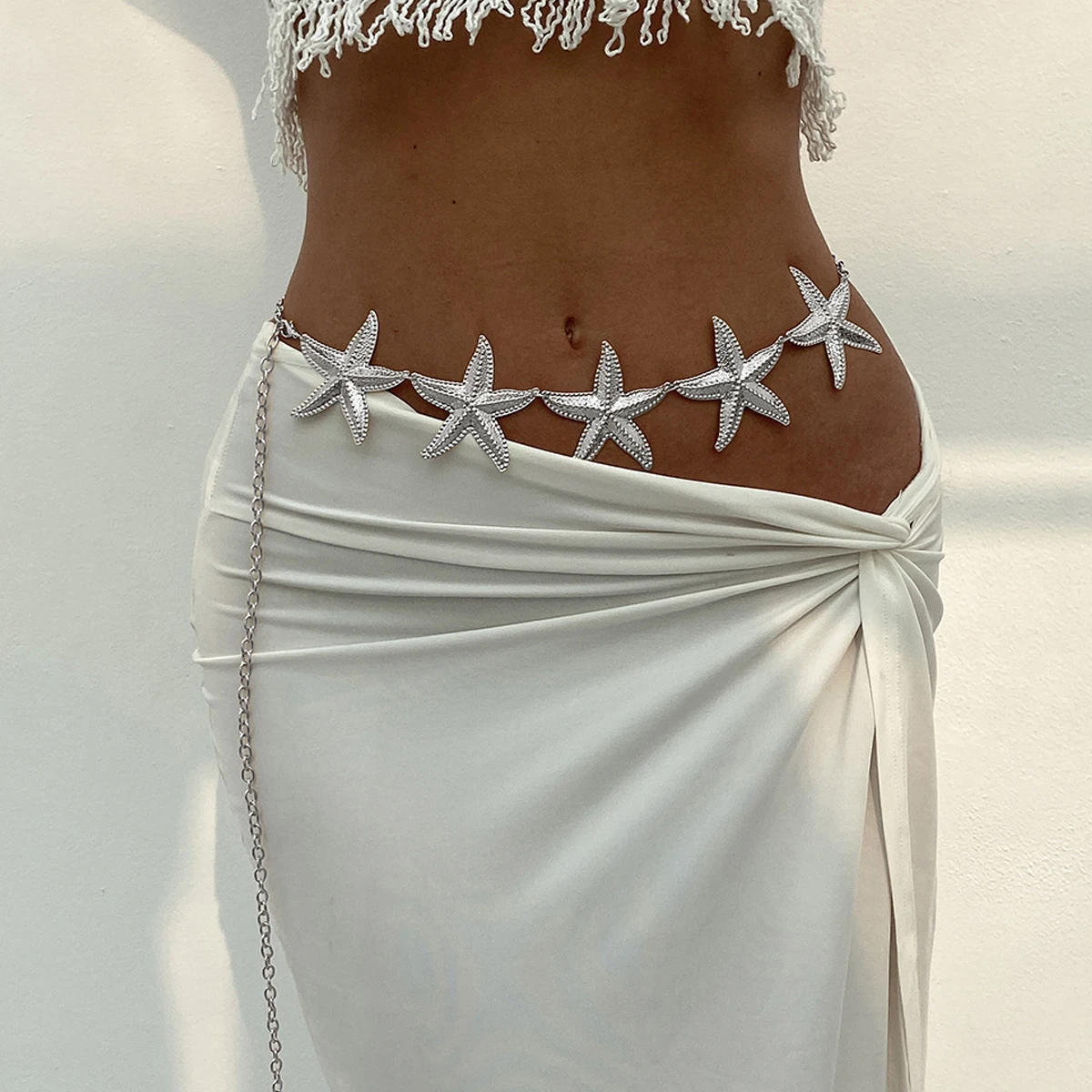 موضة جديدة الفضة الخصر سلسلة Y2K العصرية البوهيمي الجينز حزام ملابس الصيف الشاطئ اكسسوارات خمر سلسلة قابل للتعديل زنار #4