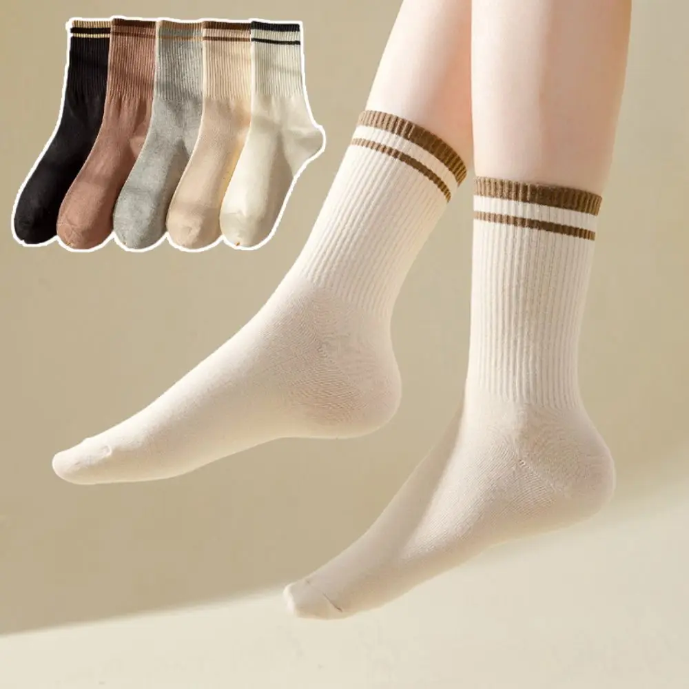 

10Pairs Fashion Patchwork Stripe Socks Simple Breathable Mid-calf Socks Non-Slip Hosiery Women Tube Socks Spring Autumn