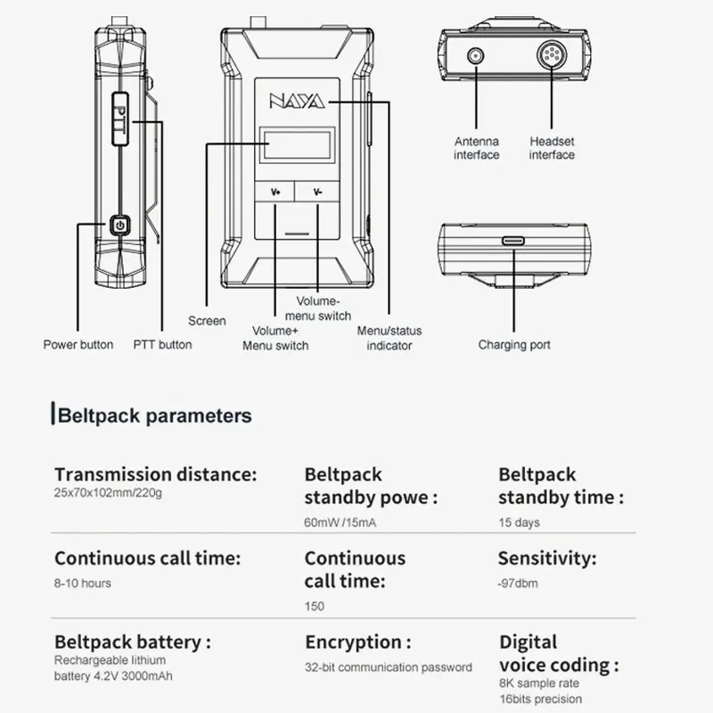 NAYA HDI-BS180 Wireless Intercom System Transmission Distance 2000m Full Duplex Signal Communication Talkback