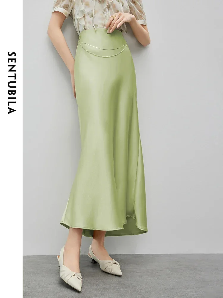 SENTUBILA Elegant Maxi Skirt Women 2025 Spring Summer Solid Simple Comfort Elastic Waist Long Skirts Woman Clothing 142Q55051