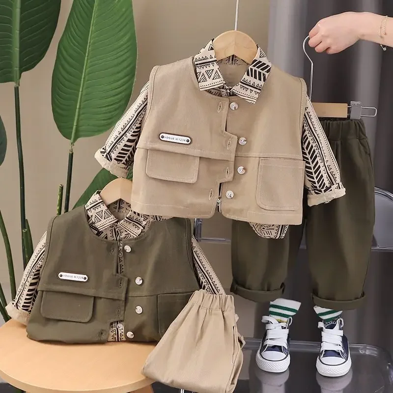 

Korean New Spring Collection Baby suit Stylish Baby Long Sleeve Three-Piece Suit Boys' Spring Outfit