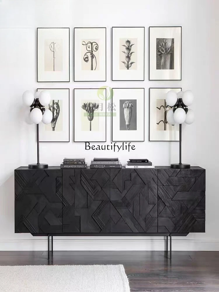 

01Light luxury living room hand-carved walnut color porch cabinet