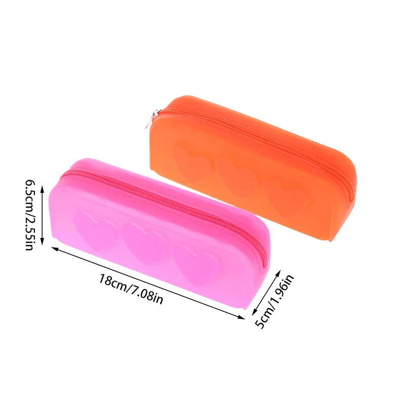 1pc Candy Coloy Silicon Zip Bags Reusabl Heart Silicon Bag Cosmetic Bag Portable Makeup Brush Case For Women
