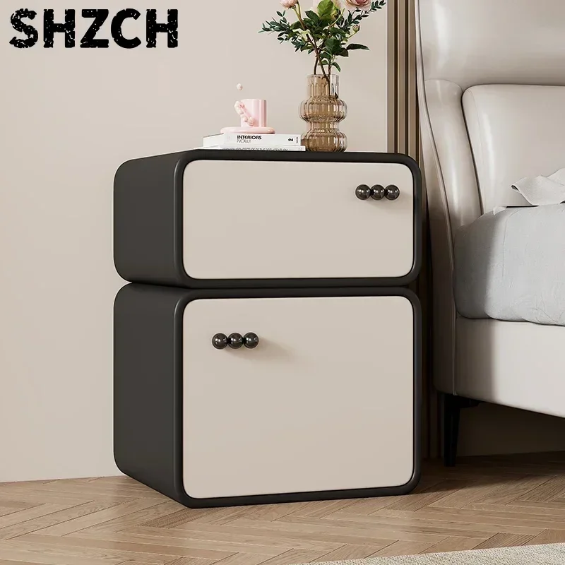 Ultra-Narrow Cream Style Nightstand, Modern Light Luxury Small Bedside Cabinet, Solid Wood Storage Drawer, Bedroom End Table