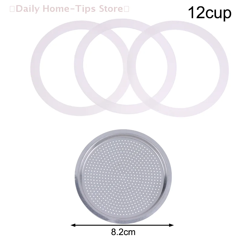 2025 New1 Set (3Pcs Silicone Gaskets & 1Pc Aluminum Filter) Coffee Machine Pot Bottle Replacement Compatible with 3/6/9/12 Cup