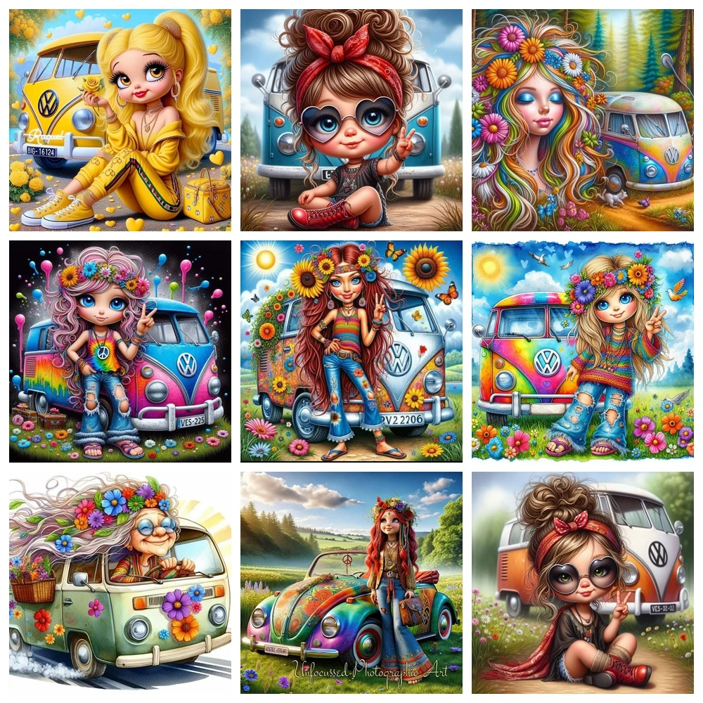 الكرتون فتاة حافلة 5D DIY الماس اللوحة فسيفساء عبر غرزة التطريز الراين ديكور المنزل هدية للأطفال #1