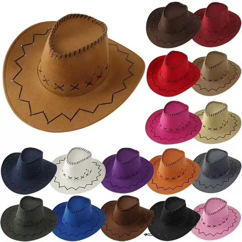 Western Cowboyhut für Kinder, Kunstleder, Wildleder, breite Krempe, Cowgirl-Jazz-Mütze, Retro-Sombrero-Kappen, Cosplay-Party-Kostüm-Requisiten – Detail 1