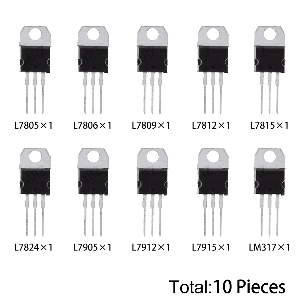 10PCS 10Values L7805 TO-220 Transistor Kit (L7805/L7812/LM317 etc.) Voltage Regulator for Industrial Power Supply DIY Project