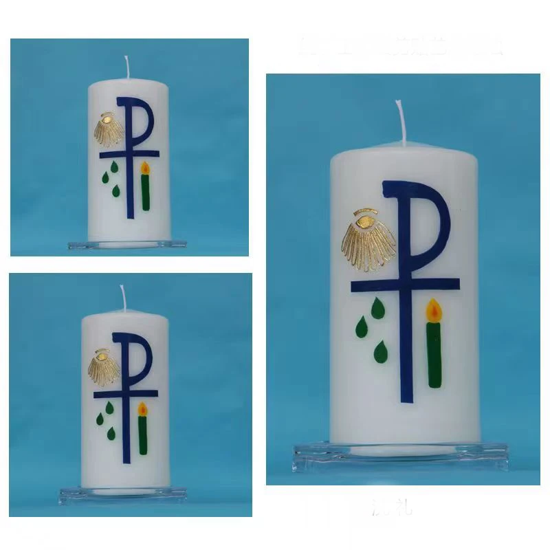 Liturgical Unscented Candle Hand Craft Decorated Family Prayer Paraffin Devotional Candle For First Communion Church Supply