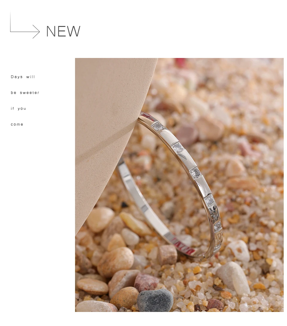 Yhpup Stilvoller Armreif aus Edelstahl mit Zirkonia, 18 Karat vergoldet, wasserdichter Schmuck für Damen, Charm-Mode – Detail 12