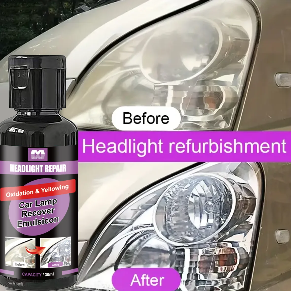 Headlight Restoration Polish - Nano Liquid Headlight Cleaner, Restore Faded Headlights, Remove Scratches&Fog from Plastic Lenses