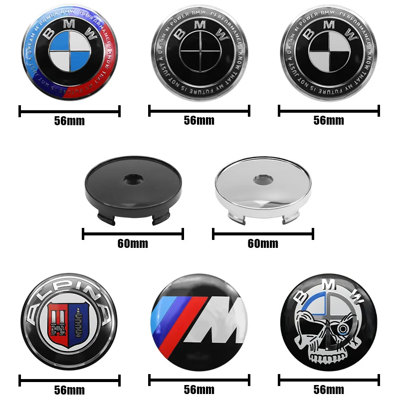 4PCS 56/60/65MM Car Wheel Center Hub Caps Sticker Emblem Badge For BMW M M3 X5 X1 X3 E46 E90 E39 E60 E36 E30 E87 F10 F20 F30 G20